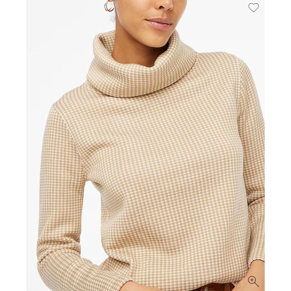 J. crewโ long sleeve funnel neck pullover hounds tooth knit top size medium